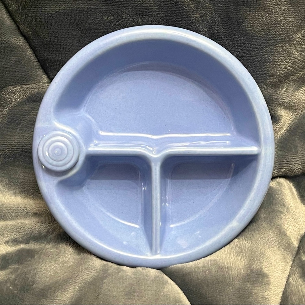VTG Unmarked Ceramic Baby Food/ Divided Plate Heated Bowl Periwinkle